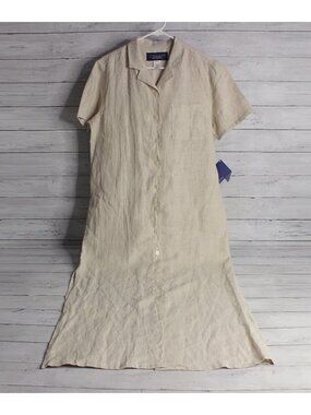 Catherine Stewart Vintage Linen Maxi Dress Size L Natural Beige